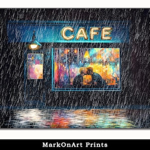 Romantic Rainy Night Gay Art Print - Gay Male Couple Kissing Wall Decor - LGBTQ+ Date Night Wall Art And Gifts