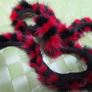 2 3/4 yards in 1&quot; width leopard print fur trim in black and red color for your fashion design decorative