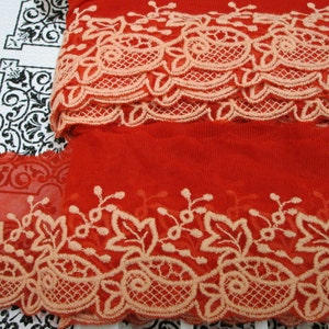 2 yards 2 3/4&quot; width in dark orange color non stretch cotton & tulle lace trim/Alencon lace with floral pattern for your fashion /wedding