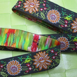 3 yards in 7/8&quot; width poly with embroidery trim in black, green, red and advance orange color high end brocade ribbon trim for your fashion.
