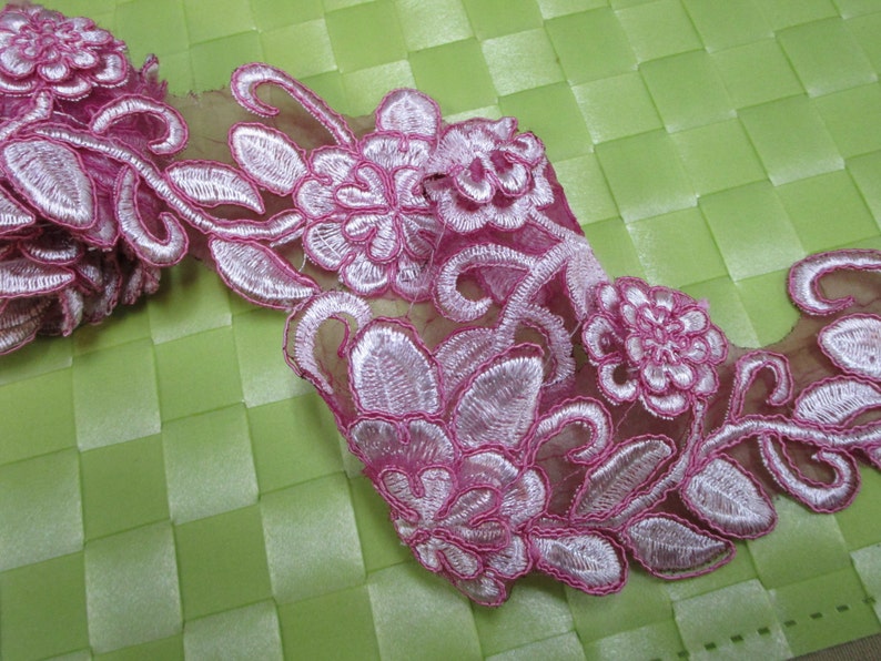 thread and organza high end embroidery floral trim for your fashionwedding design 2 yards in 2 34 width in silver color poly