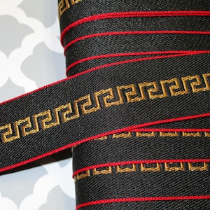 2 yards in 1&quot; width greek key pattern poly cotton embroidery trim in gold , red and black color high end brocade trim for your fashion decor