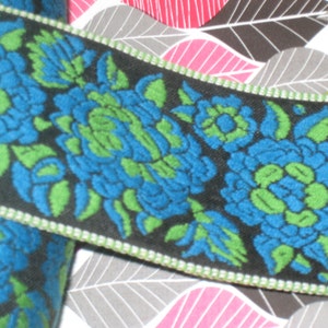 2 yards in 2 1/8&quot; width woven tapestry trim with blue , green and black color brocade trim for your fashion design and sewing project.