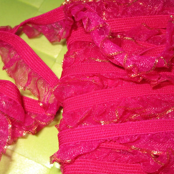 3 yards 5/8" largeur fuchsia couleur en organza élastique volant garniture pour votre fashion design décoratif et le projet de couture