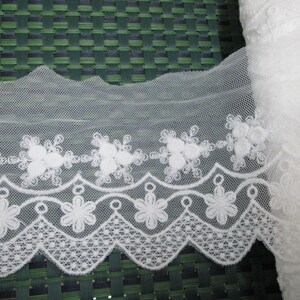 3 yards in 3 3/4&quot; width in white color high end polyester & tulle trim with floral pattern for your fashion/wedding design project.