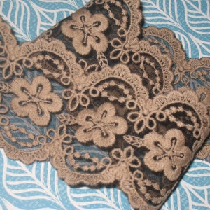 2 yards in 2 1/4&quot; width brown color high end crochet cotton & organza trim with floral pattern for your fashion/wedding design decor