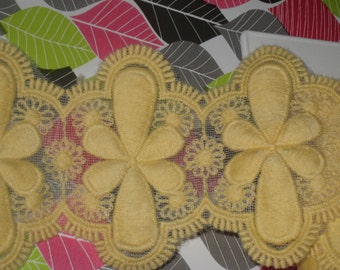 2 yards in 3 1/4" width yellow color high end heavy cotton & organza trim with floral pattern for your fashion/wedding design decorative.