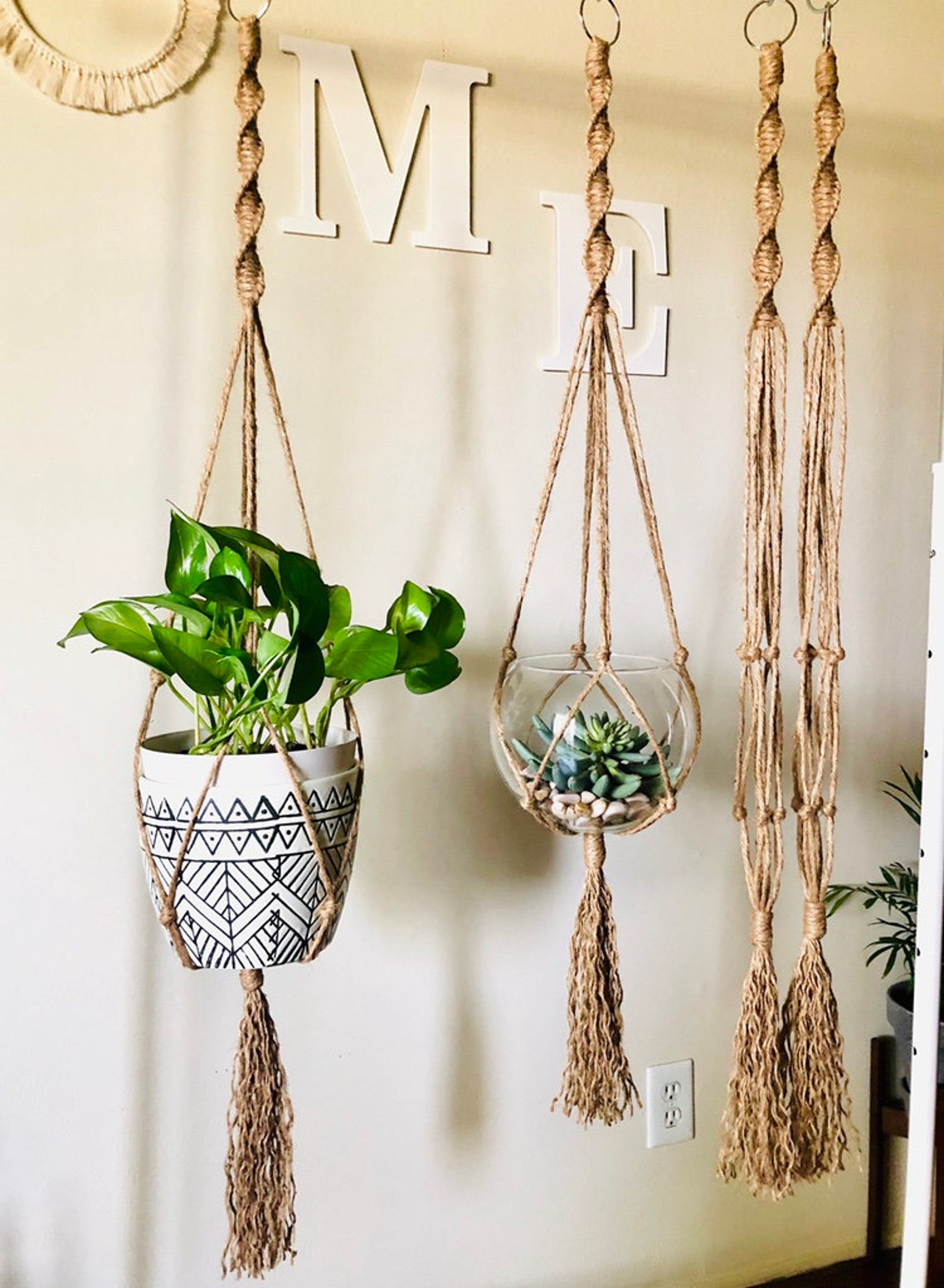 Jute Macrame Plant Hanger / Twisted Plant Hanger / Jute Plant Etsy