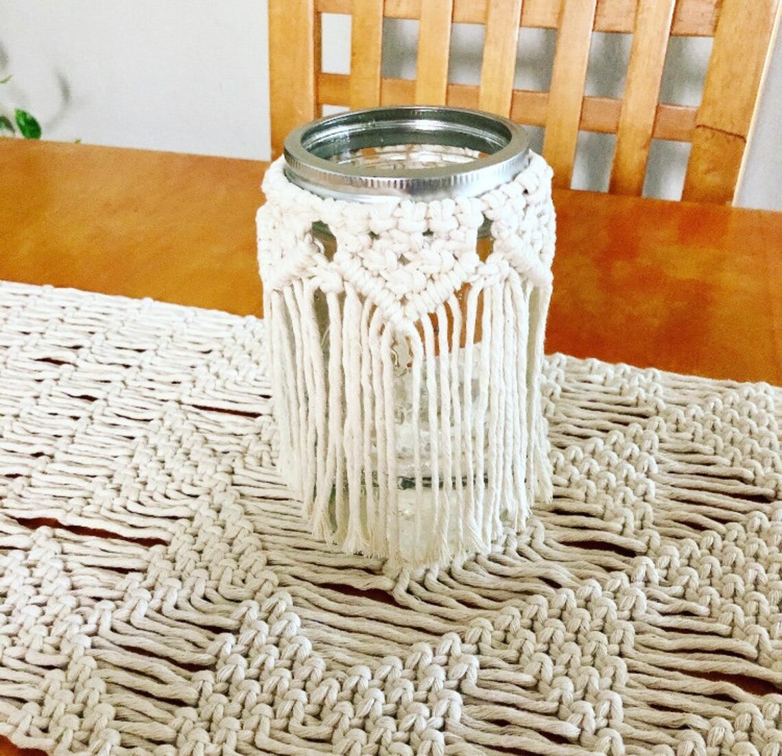 Macrame Mason Jar Cover / Candle Holder Cover / Macrame Vase Etsy