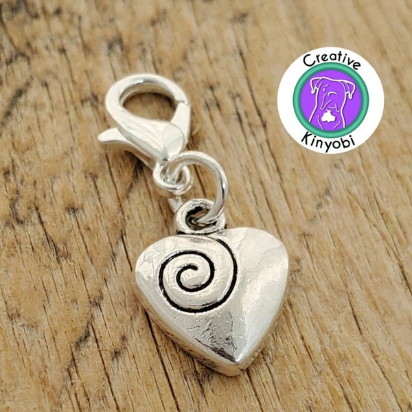 Swirl heart charm, Solid heart clip on charm, heart progress keeper, heart with swirl charm, heart zipper charm Fast Shipping from USA 251H2
