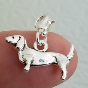 Dog charm, dachshund charm, wiener dog bracelet charm, dog zipper charm, silver wiener dog clip-on charm, Fast Shipping from USA
