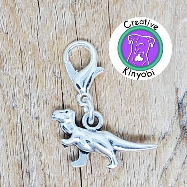 Dinosaur charm, silver T Rex charm, 3D tyrannosaurus rex zipper charm, clip on charm, 3D dinosaur charm with clasp, Fast Shipping from USA