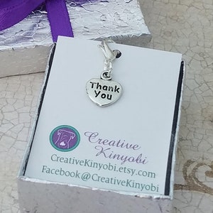 Heart shaped Thank You charm, thank you zipper charm, thank you clip on charm, small thank you gift, Fast Shipping from USA