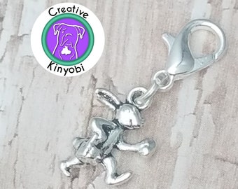 Easter bunny charm, 3D rabbit bracelet charm, silver double-sided Easter bunny zipper charm, running rabbit clip-on charm shipping from MT