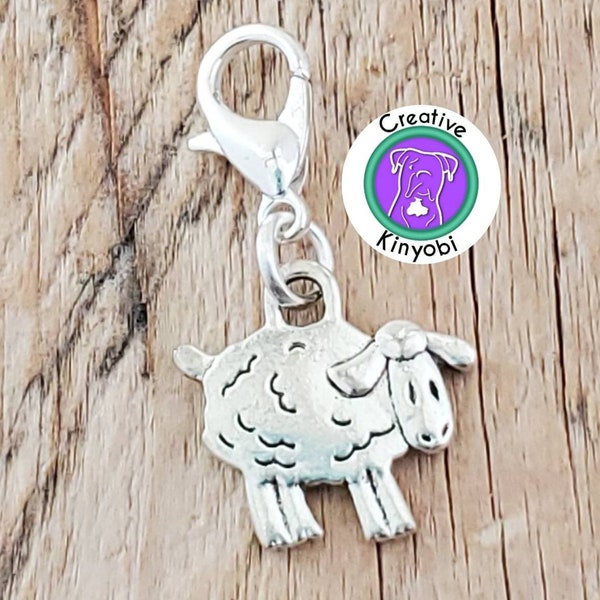 Adorable sheep charm, lamb bracelet charm, double sided sheep zipper charm, farm animal charm on lobster clasp, Fast Shipping from Montana