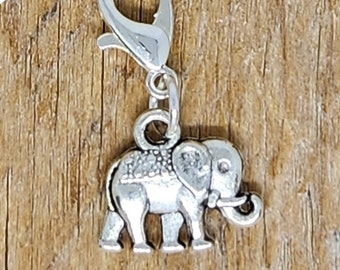 Adorable elephant charm, bracelet charm, double sided pachaderm zipper charm, silver elephant charm with clasp, Fast Shipping from MT