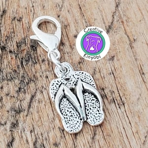 Cute flip flops charm, double sided sandals zipper charm, summer purse charm, beach charm on lobster clasp, Fast Shipping from USA CS323