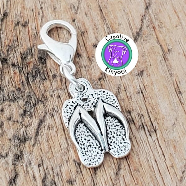 Cute flip flops charm, double sided sandals zipper charm, summer purse charm, beach charm on lobster clasp, Fast Shipping from USA CS323