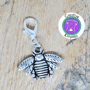 Bumblebee zipper charm charm, silver bee bracelet charm, bee stitch marker, pollinator clip on charm, fast shipping from Montana