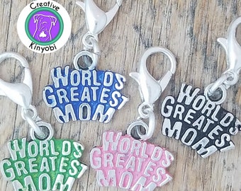 World's Greatest Mom charm, mom bracelet charm, silver mom zipper charm, mom charm in pink, blue, black, green, Fast Shipping from MT, USA