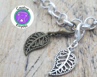 Filigree leaf charm in silver or bronze, leaf zipper pull, leaf clip on charm, two sided leaf charm gift, Fast Shipping from USA CS100G