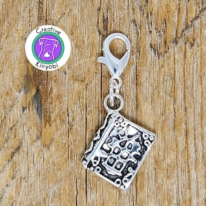 Vintage Style Book Charm, Tibetan Silver Zipper Pull, Stitch Marker