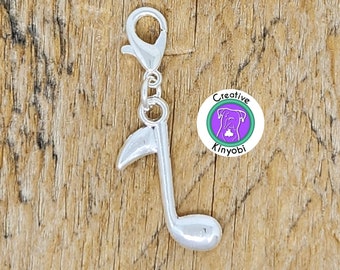 Music note charm, music stitch marker, eighth note zipper charm, quaver charm on lobster clasp, music symbol, Fast Shipping from USA 113C