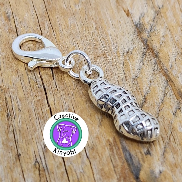 Peanut charm, silver peanut bracelet charm, legume zipper charm, small 3D peanut clip-on charm, special charm gift, Fast Shipping from MT
