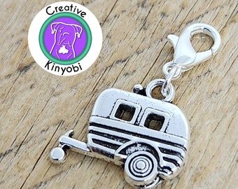 Happy camper clip on charm, silver camping bracelet charm, zipper charm, camp charm  with lobster claw clasp Fast Shipping from USA