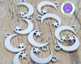 Zilverkleurige maan- en sterbedels, doe-het-zelf sieraden maken, 10 stuks