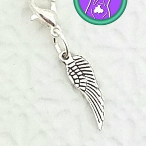 Silver angel wing charm, double sided wing bracelet charm, zipper charm, tiny angel wing charm on lobster clasp, Fast Shipping from Montana