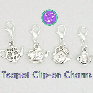 Double sided silver teapot charm with 4 different styles to choose from, zipper charm, tea charm on clasp, Fast Shipping from USA image 1