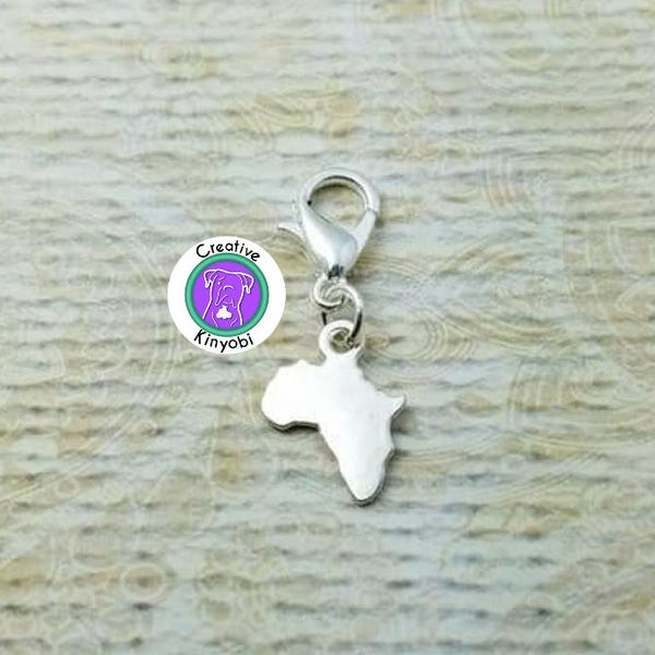 Silver Africa charm, Africa bracelet charm, Africa zipper charm, Africa shaped charm with clasp, Fast Shipping from USA