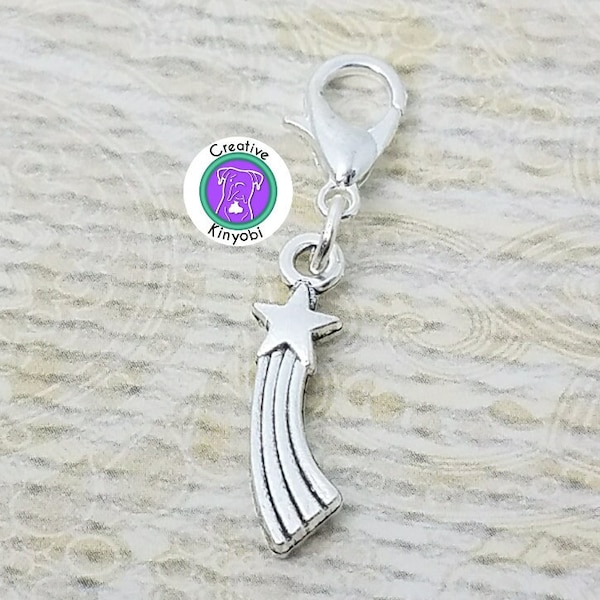 Shooting star charm, double sided star bracelet charm, comet zipper charm, star stitch marker Fast Shipping from USA CS502