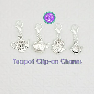 Double Sided Teapot Charm,  Silver Zipper Accessory, Clasp Charm