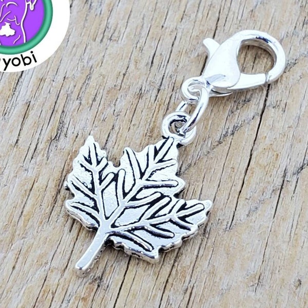 Maple leaf charm, double-sided maple leaf zipper charm, silver leaf clip on charm, silver leaf charm, fall charm Fast Shipping from USA