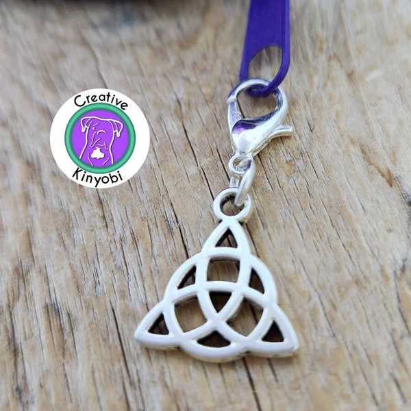 Trinity knot charm, triquetra clip-on charm, Celtic symbol charm in silver or bronze, triangle zipper charm, Fast Shipping from USA