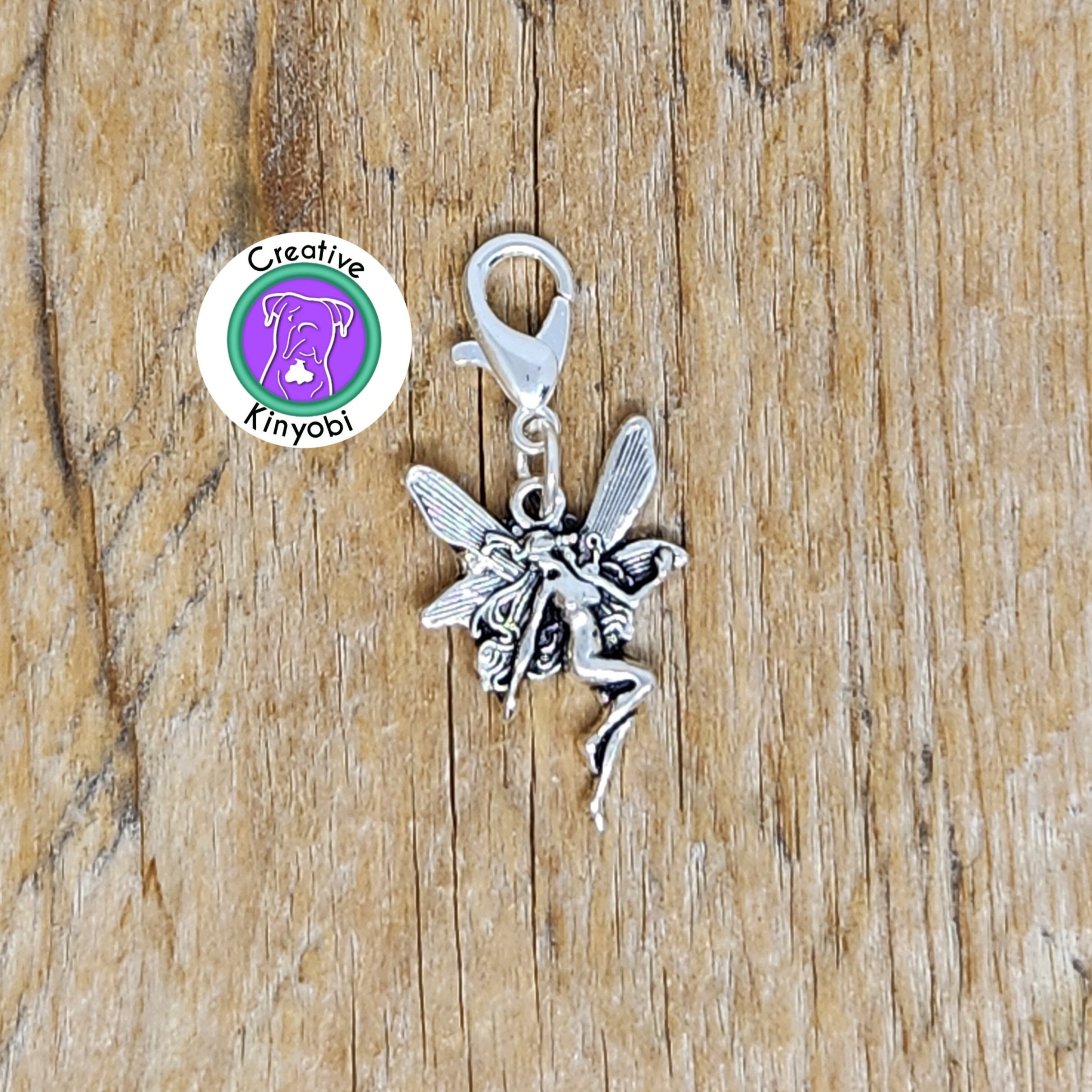 Pretty fairy charm, faerie charm with clasp, fantasy zipper slide charm, silver fairy fantasy clip-on charm, Fast Shipping from USA