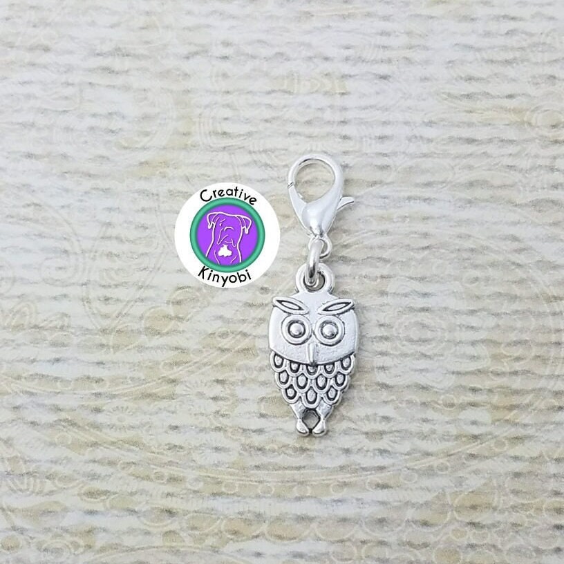 Silver Owl Charm, Zipper Charm, Bracelet Clip