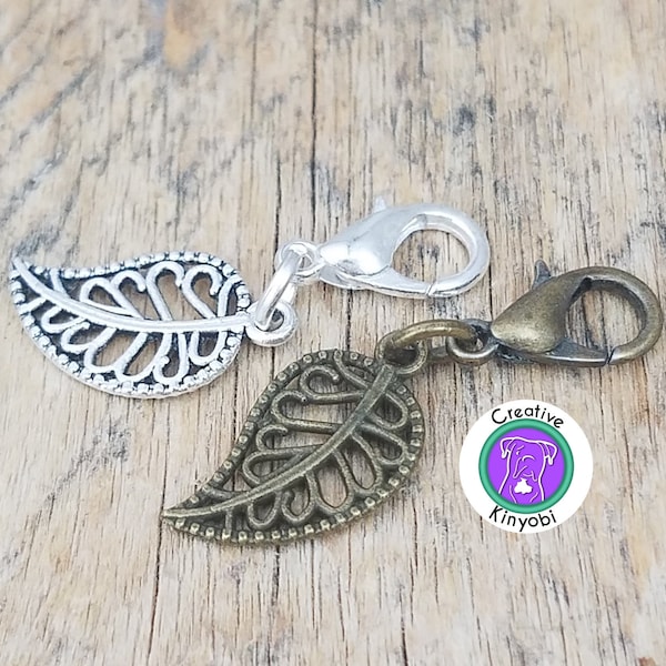 Filigree leaf charm in silver or bronze, leaf zipper charm, leaf clip on charm, two sided leaf charm gift, Fast Shipping from USA CS100G