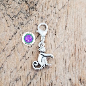 Silver monkey charm, 3D monkey bracelet charm, cute monkey zipper charm, chimpanzee clip on charm Fast Shipping from USA CS374