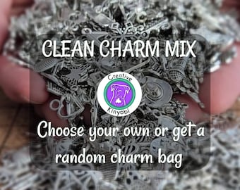 Clean silver charms for crafts, You pick charms or get random mix, metal jewelry making silver charms, mixed charms, fast shipping from MT.