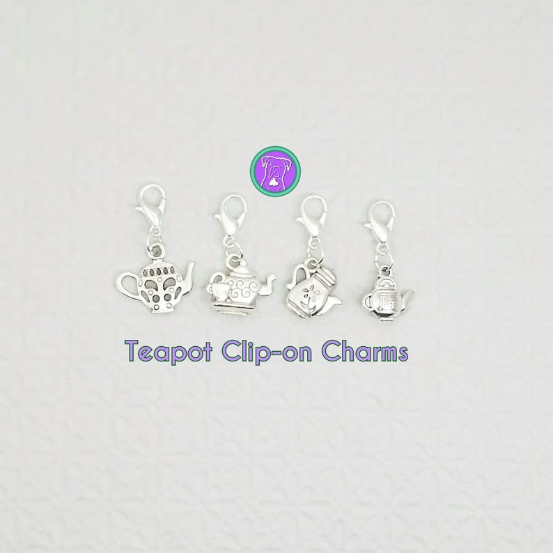 Double sided silver teapot charm with 4 different styles to choose from, zipper charm, tea charm on clasp, Fast Shipping from USA image 1