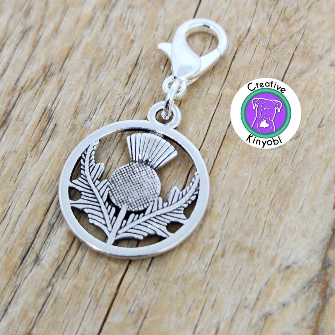 Scottish Thistle Charm, Thistle Zipper Charm, Thistle Charm With