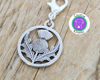 Scottish thistle charm, thistle zipper charm, thistle charm with lobster claw clasp, flower bracelet charm Fast Shipping from USA