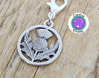 Dije de cardo escocés, accesorio de cremallera de plata, dije de pulsera
