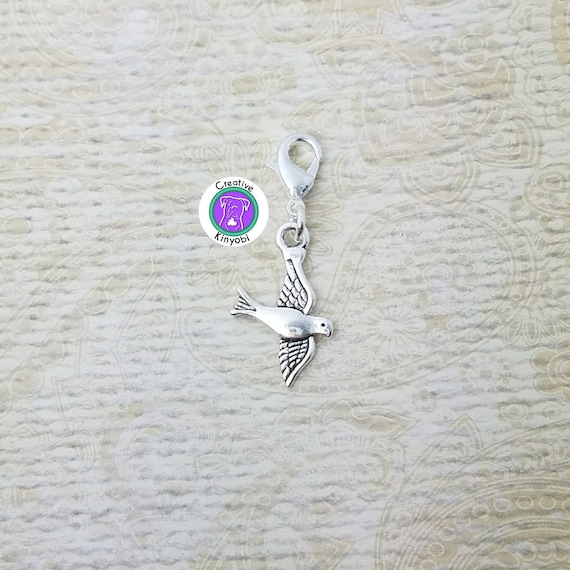 charm on lobster clasp clip on charm ancient bronze little bird, 1.3x1.6cm bracelet charm zipper pull Cute little bird charm