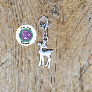 Cute deer charm, double sided deer bracelet charm, doe zipper charm, fawn clip on charm, deer stitch marker Fast Shipping from USA cs571