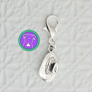 Silver cowboy hat charm, double sided cowgirl hat charm, zipper charm, purse charm, charm on lobster clasp, Fast Shipping from USA CS506