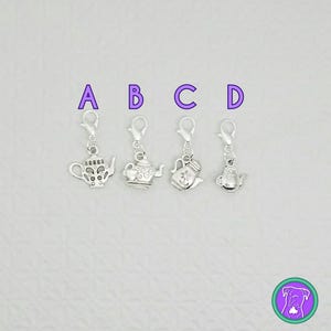 Double sided silver teapot charm with 4 different styles to choose from, zipper charm, tea charm on clasp, Fast Shipping from USA image 3